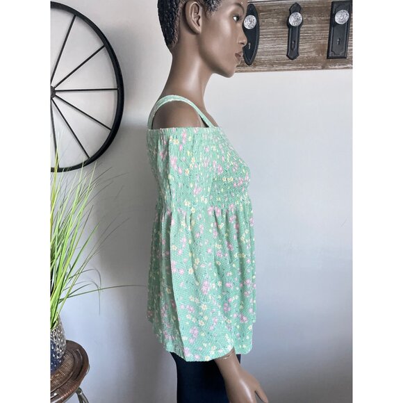 Cloud Chaser Girl's Waffle Smocked 3/4 Sleeve Off Shoulder Top XL/16 - Picture 4 of 7